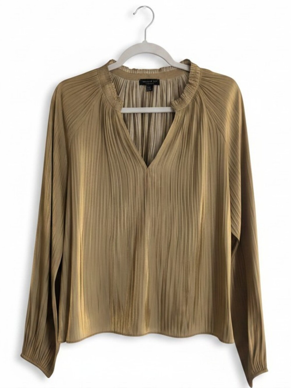 Current Air LA Anthropologie Womens Gold Metallic Pleated Blouse Top Size XS